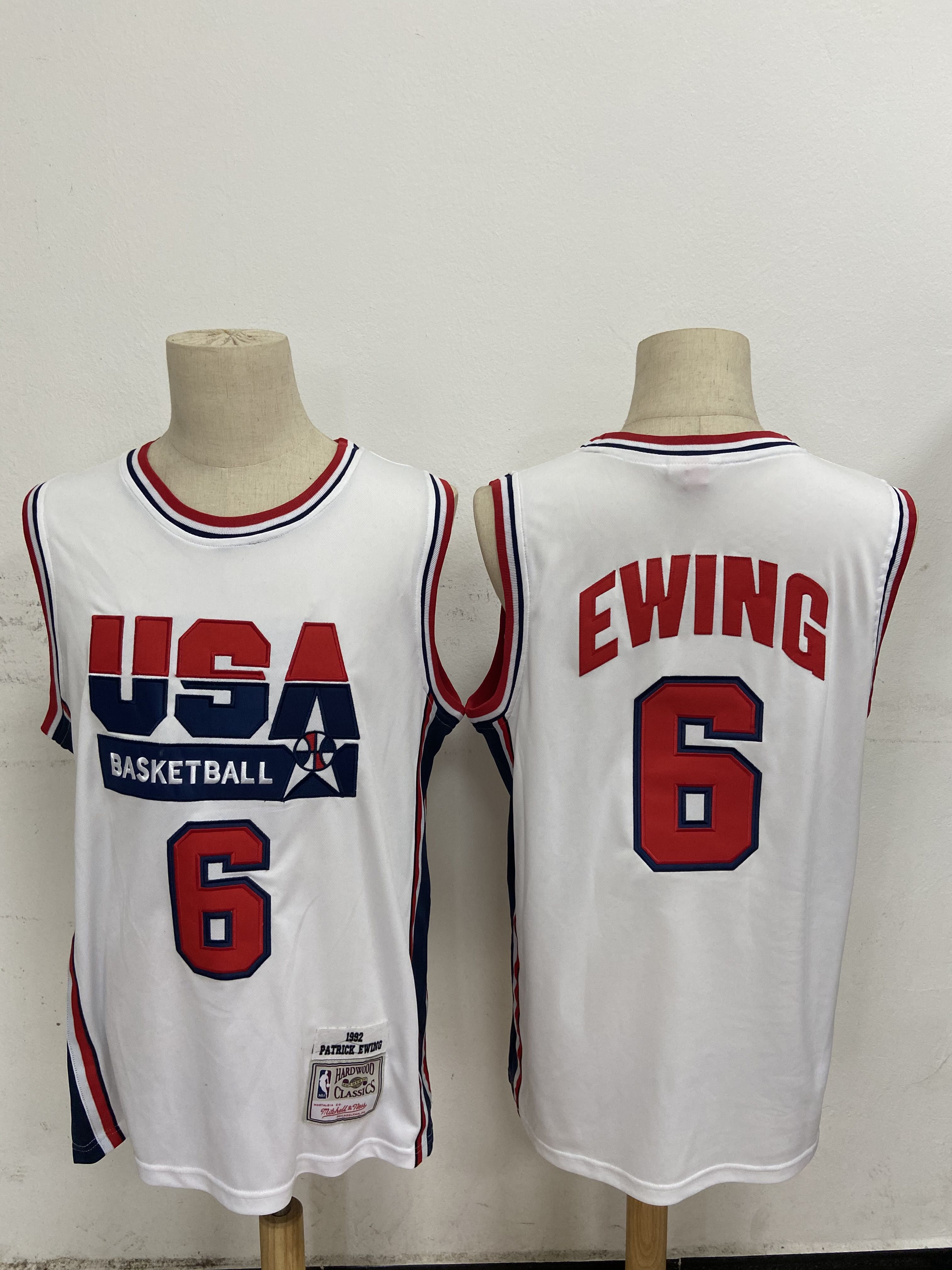 Men USA Basketball 6 Ewing White Stitched Throwback NBA Jersey